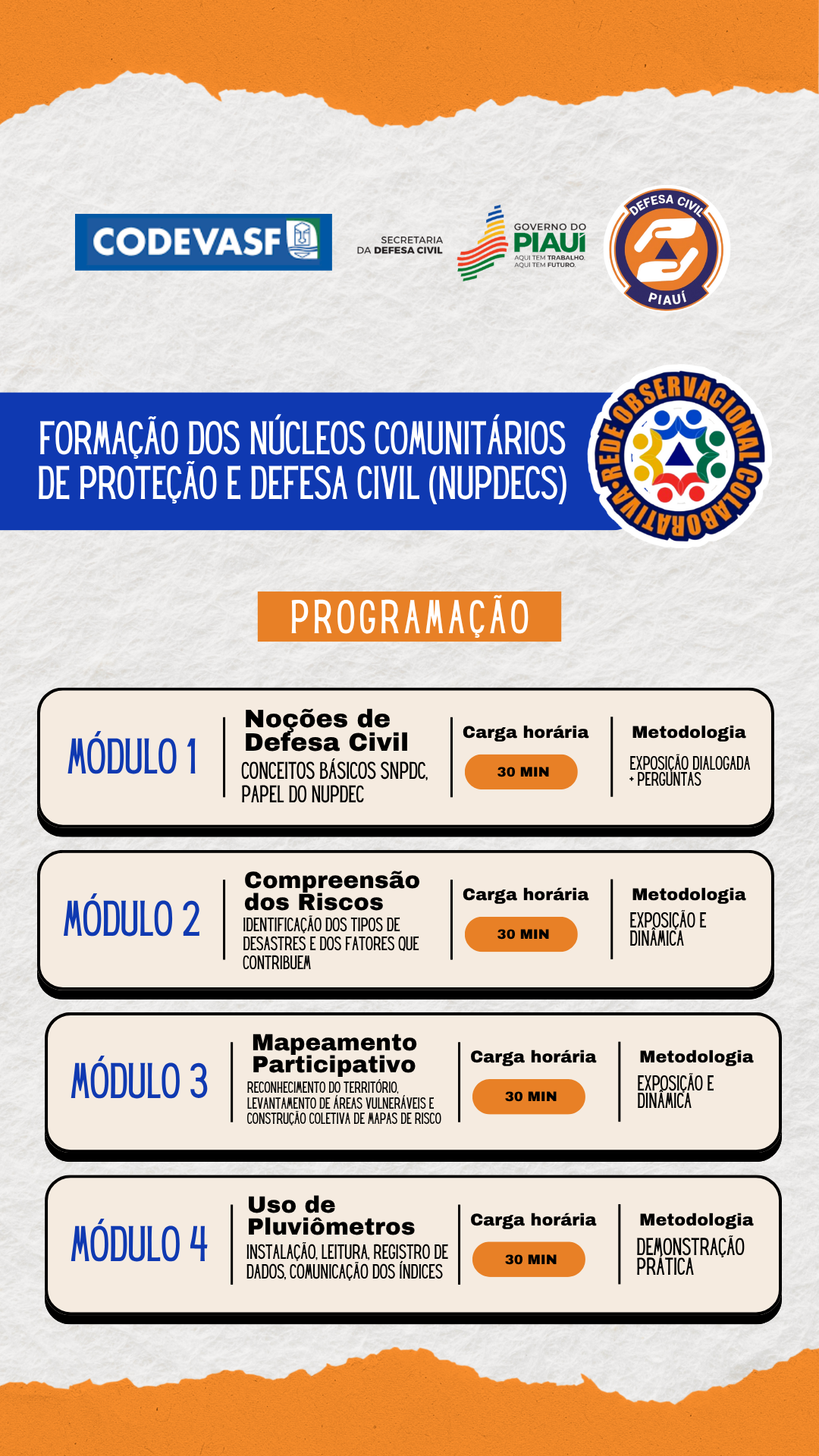 Sedec inicia treinamentos para formação de Núcleos Comunitários de Proteção e Defesa Civil em sete municípios
