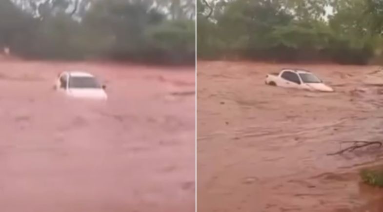VÍDEO: Carro arrastado por enxurrada em riacho no Sul do Piauí