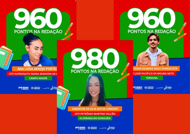 Estudantes da rede pública estadual do Piauí atingem até 980 pontos no Enem