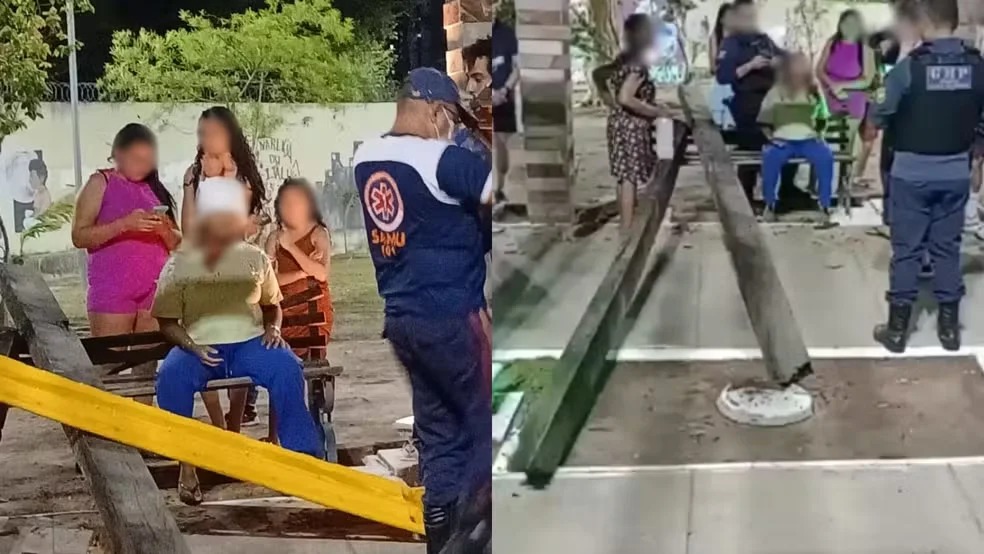 Estrutura desaba e fere mulher e criança no Parque da Cidadania em Teresina
