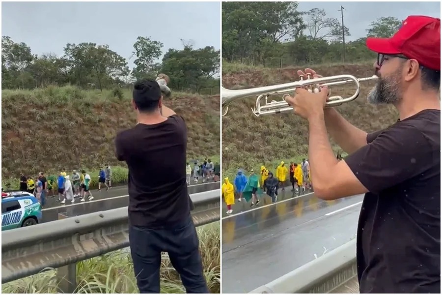 VÍDEO: TromPetista toca berrante na caminhada de Nikolas