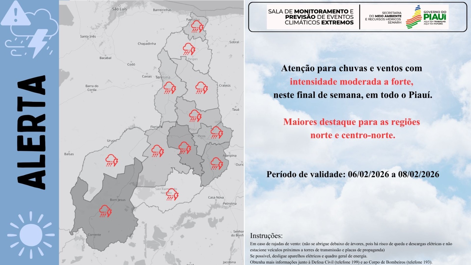 Chuvas intensas e risco de tempestades marcam o fim de semana no Piauí