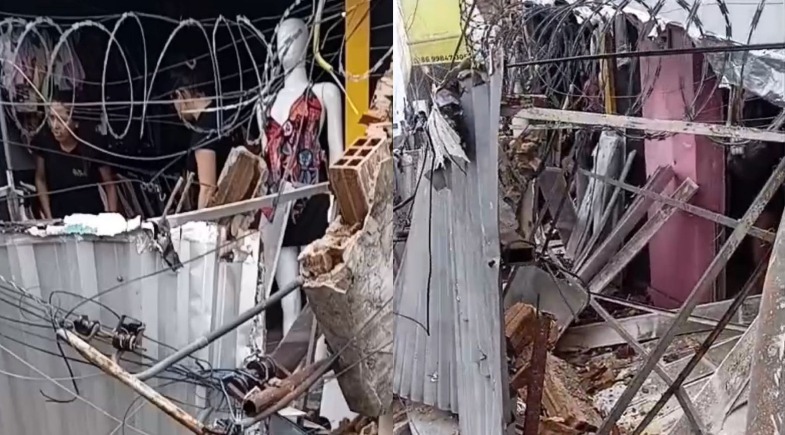 VÍDEO: Fachadas de lojas desabam e atingem idoso no Dirceu