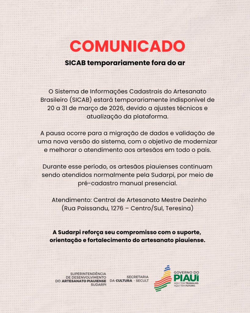 Sistema de Informações Cadastrais do Artesanato Brasileiro ficará indisponível até dia 31 de março