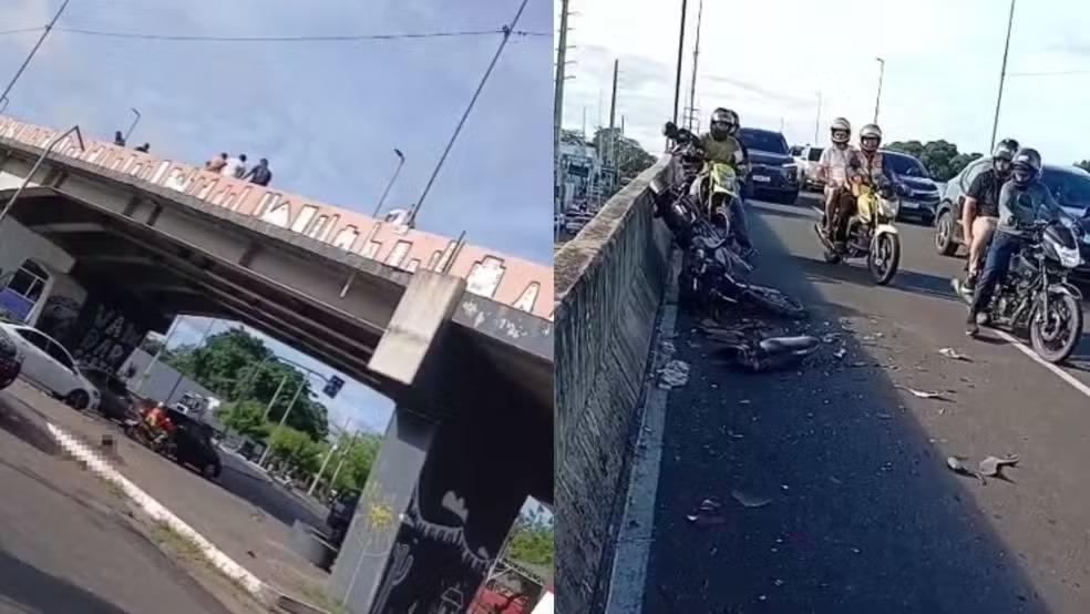 VÍDEO: Motociclista cai do viaduto da Tabuleta após colisão em Teresina