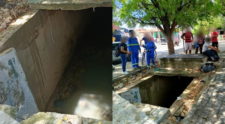 Estudante cai em bueiro após tampa ceder em Teresina