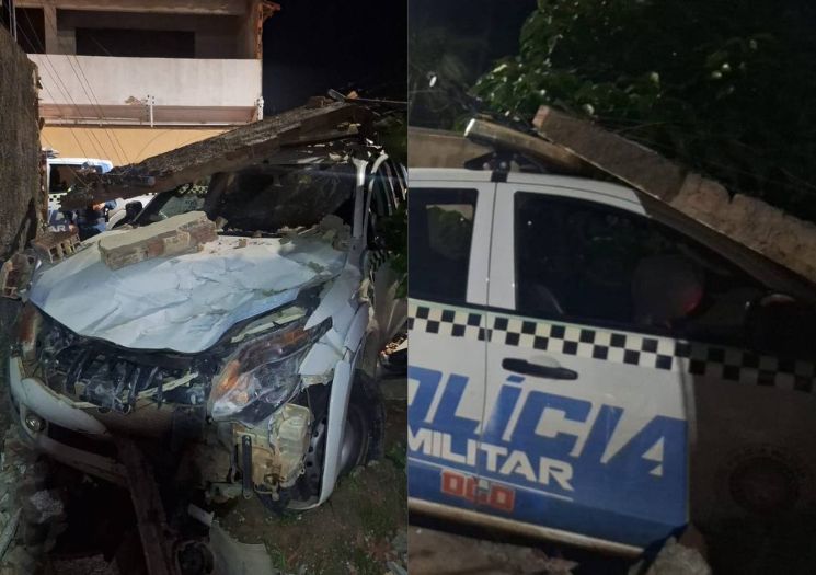 Viatura da PM bate em muro durante perseguição no Piauí