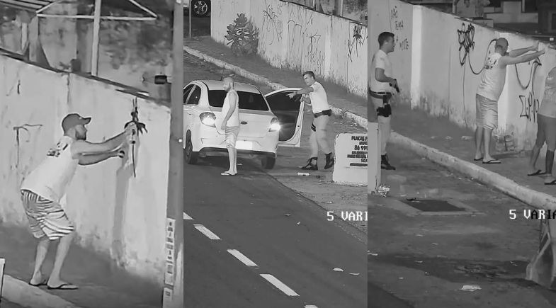 VÍDEO: PM flagra homens pichando muro de cemitério em Teresina