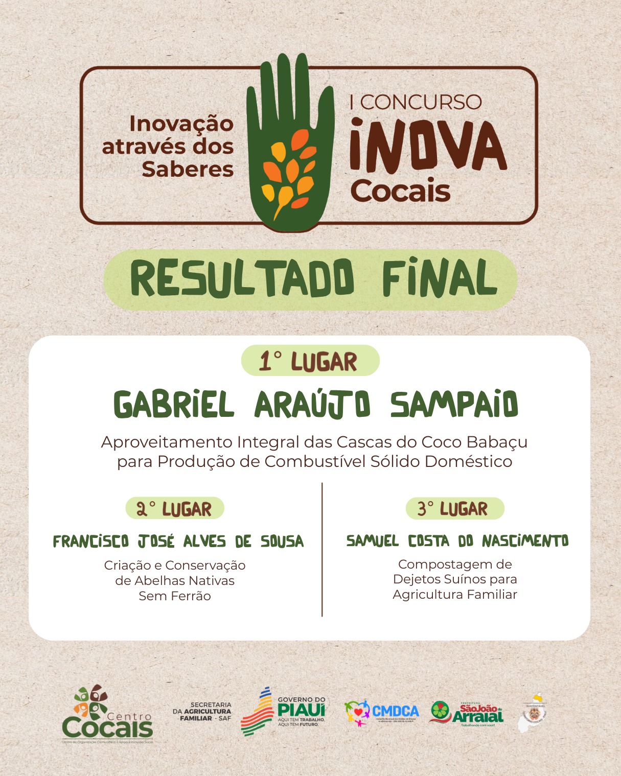 Concurso promovido pela SAF premia projeto que aproveita cascas de coco babaçu para produção de combustível doméstico