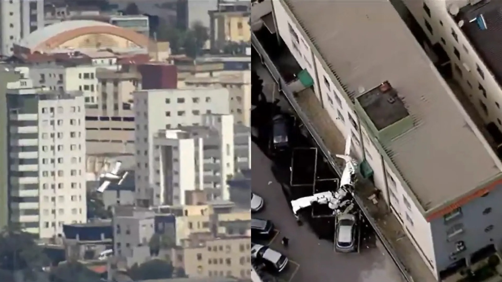 VÍDEO: Avião de pequeno porte cai e atinge prédio em BH