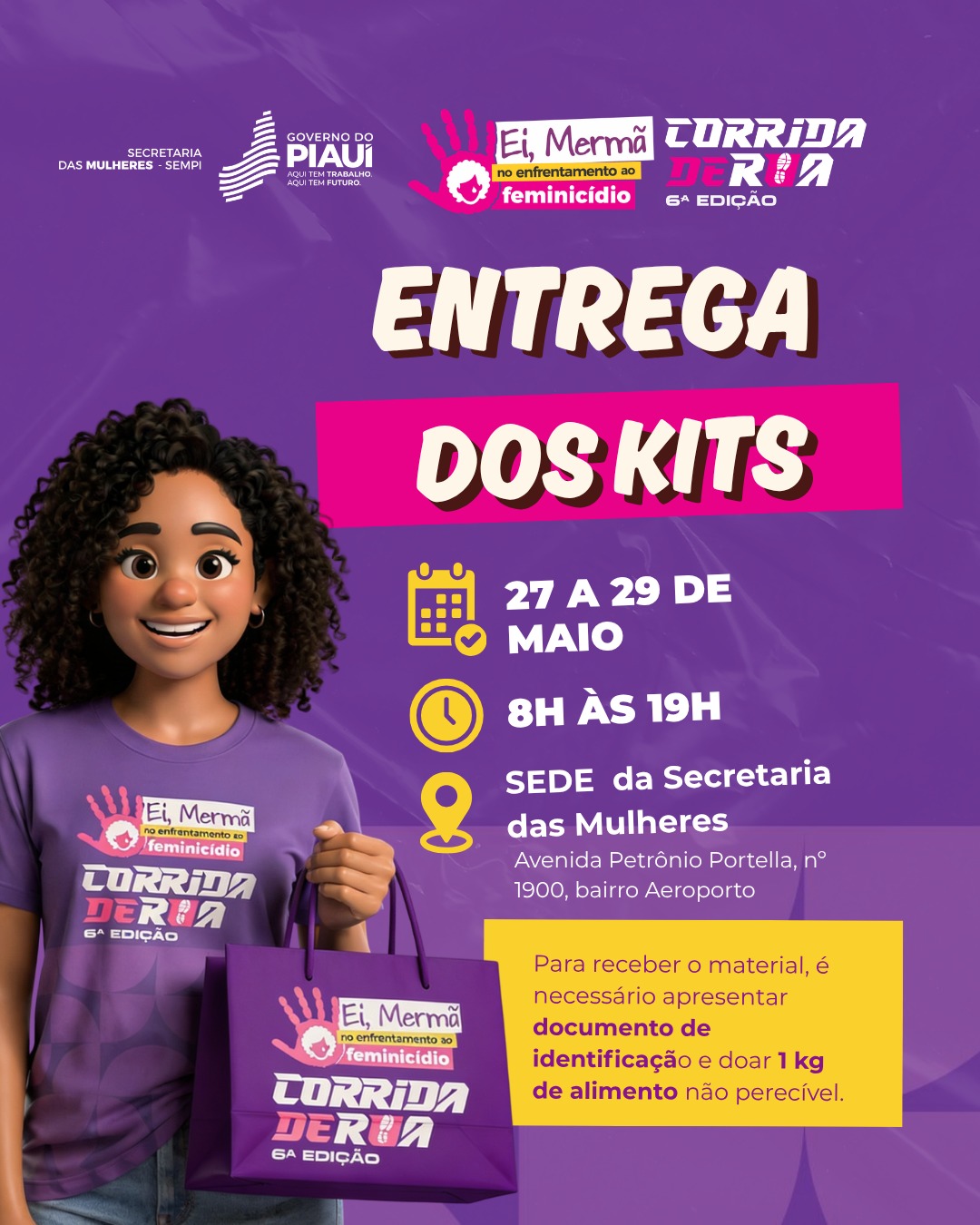 Sempi entrega kits da 6ª Corrida de Enfrentamento ao Feminicídio entre 27 e 29 de maio