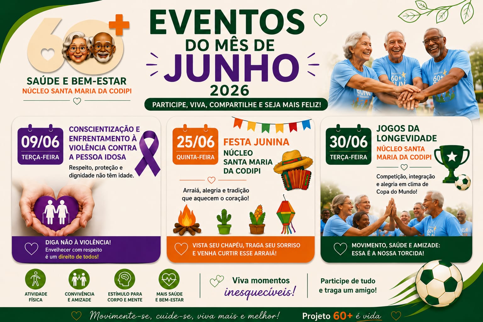 Junho Violeta: Sasc lança programação do mês de conscientização e combate à violência contra a pessoa idosa; confira