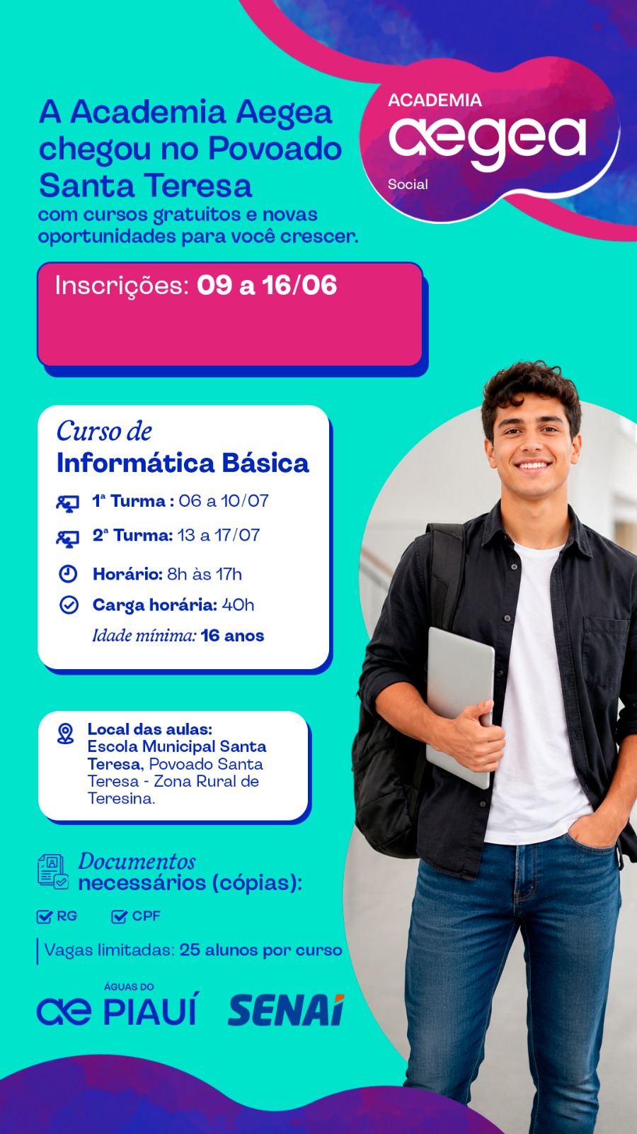 Águas do Piauí abre inscrições para curso gratuito de Informática Básica na zona rural de Teresina 