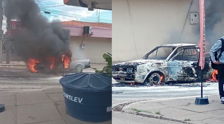 Carro pega fogo e fica destruído na Santa Maria da Codipi em Teresina